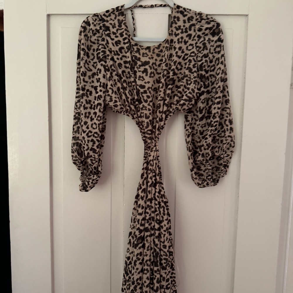 Leopard Long Sleeve Cut Out Open Back Maxi Dress - Picture 11 of 15